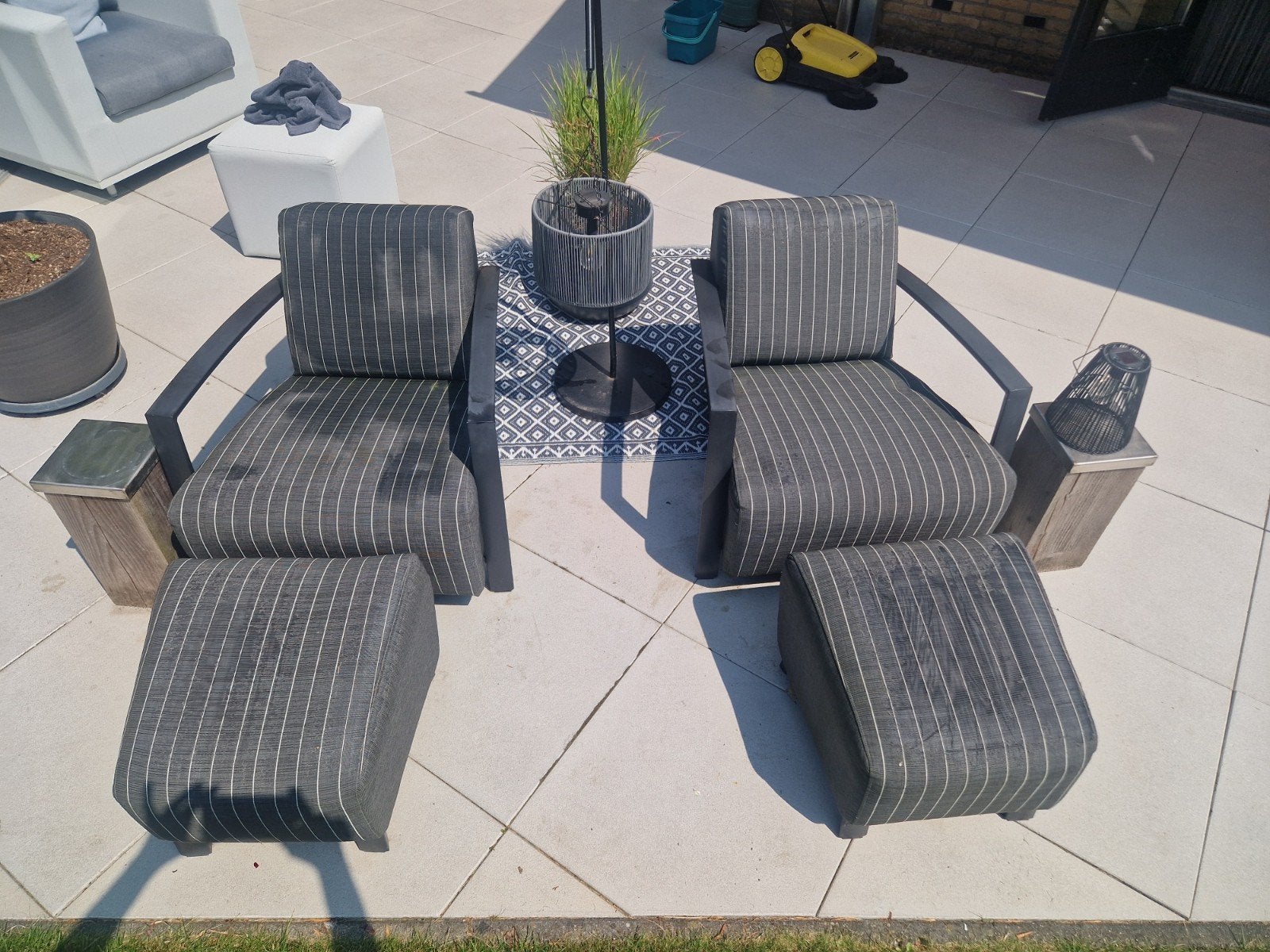 2x 4 Seasons Outdoor tuinstoelen met voetenbanken, Overige materialen, Gebruikt, Stoel, Tuinset