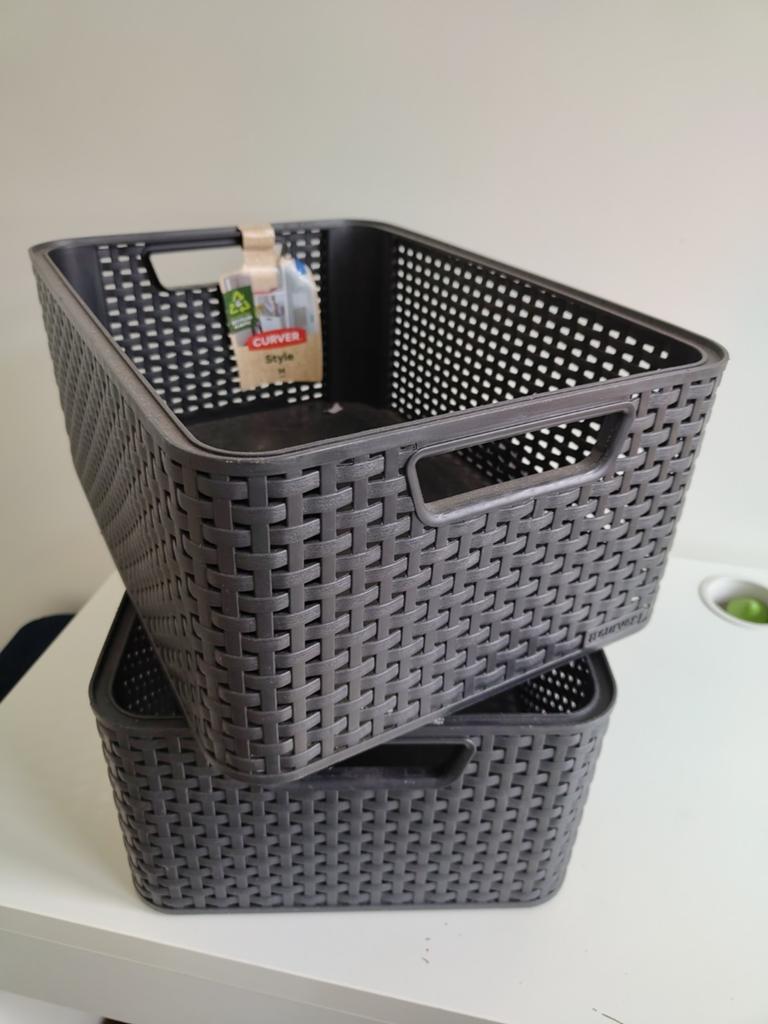 2x Curver Style Opbergmanden - Donkergrijs rotan, Huis en Inrichting, Woonaccessoires | Schalen en Manden, Kunststof, Mand, Ophalen of Verzenden
