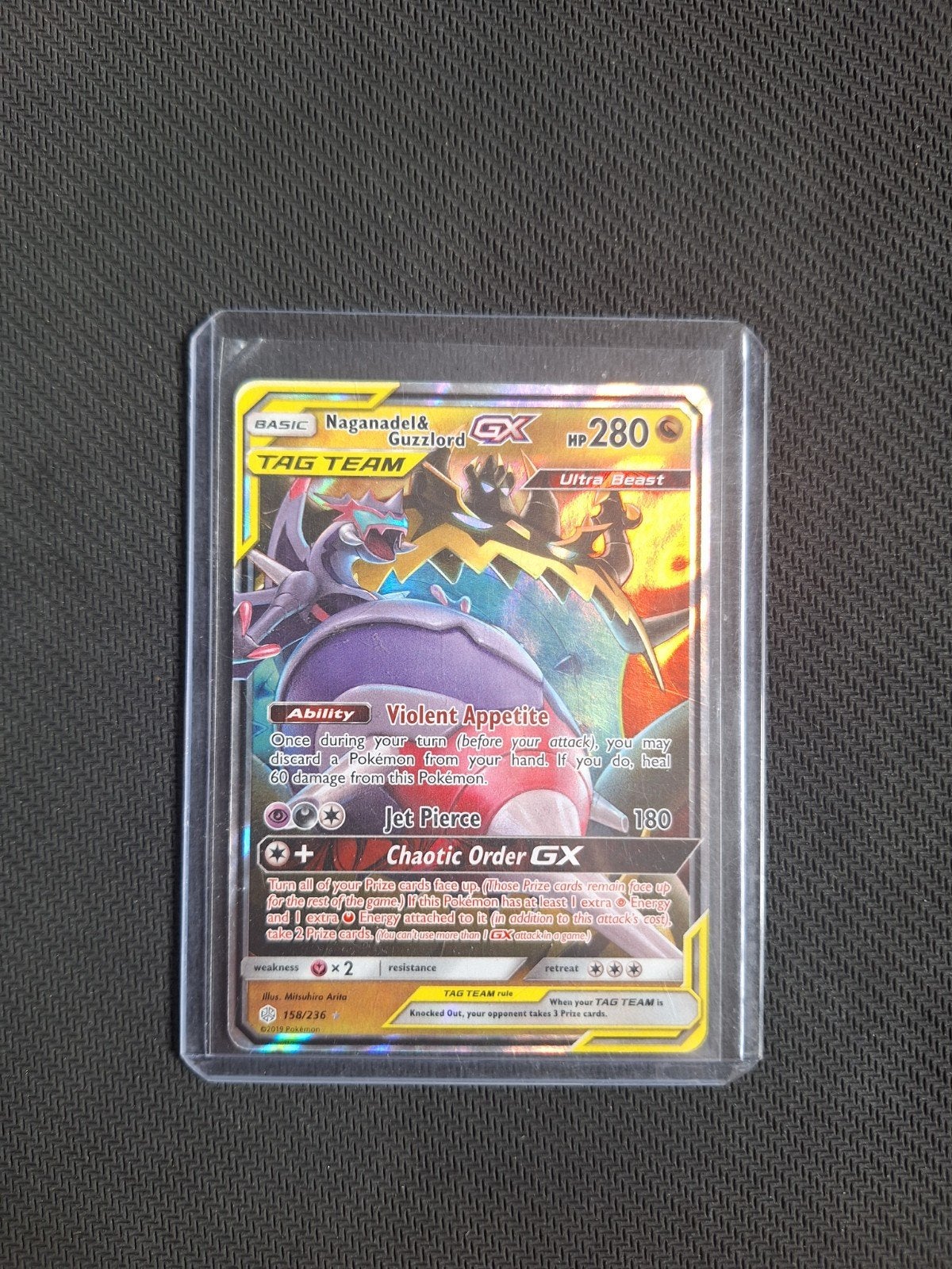 Naganadel & Guzzlord GX TAG TEAM Pokémon Kaart 158/236, Ophalen of Verzenden, Zo goed als nieuw, Losse kaart, Foil