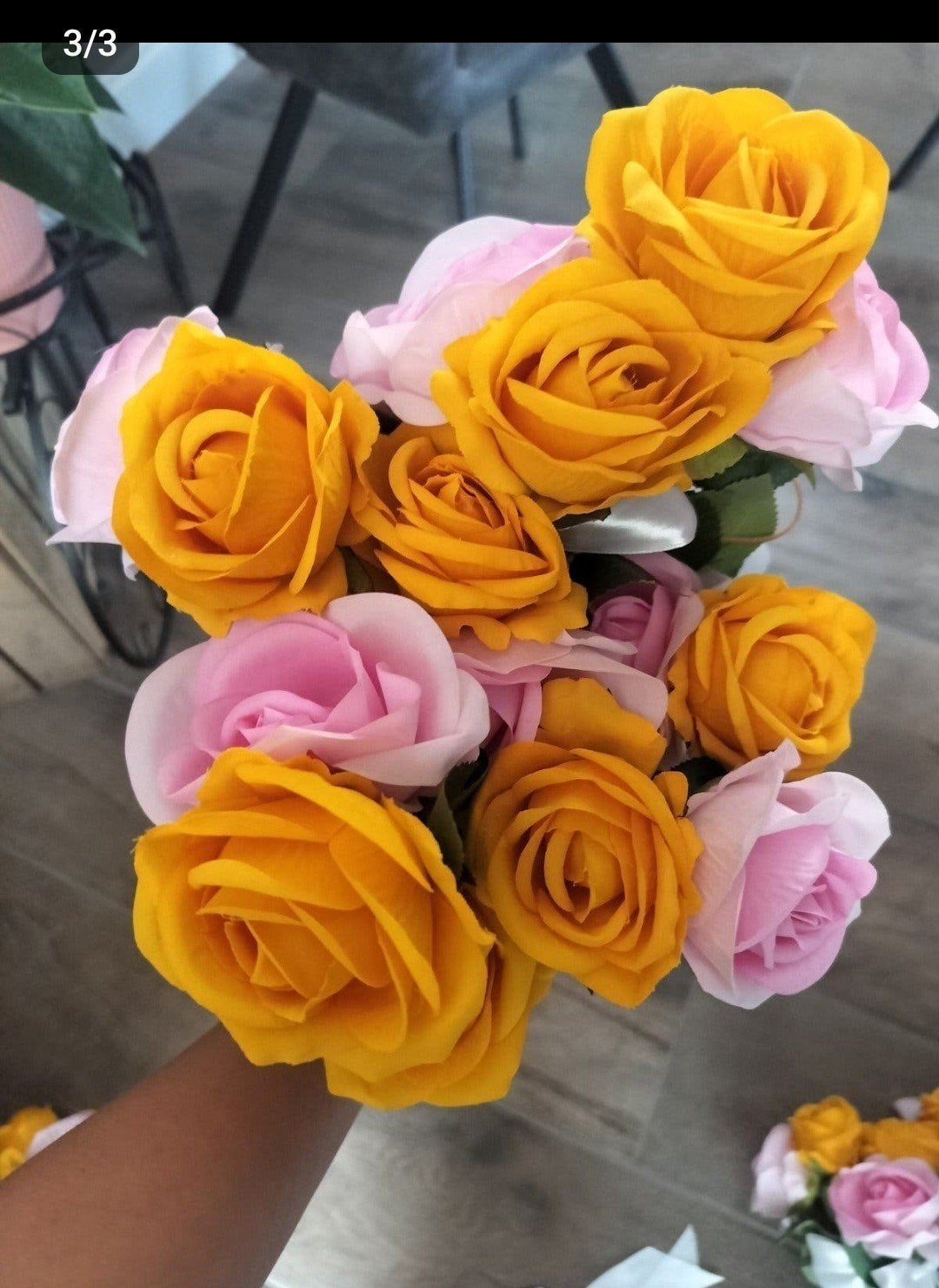 Kunstbloemen boeket rozen geel en roze, Binnen, Nieuw, Textiel, Ophalen of Verzenden