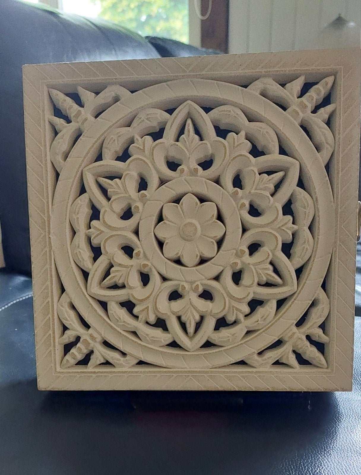Mooi decoratief brocant kistje/kastje houtsnijwerk*23x23×8cm, Ophalen of Verzenden