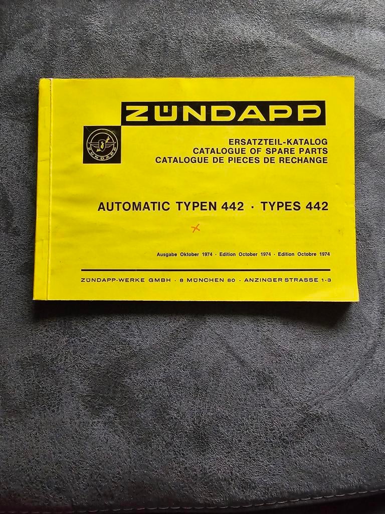 Zundapp ondelen boek voor type 442 uit 1974, Ophalen of Verzenden