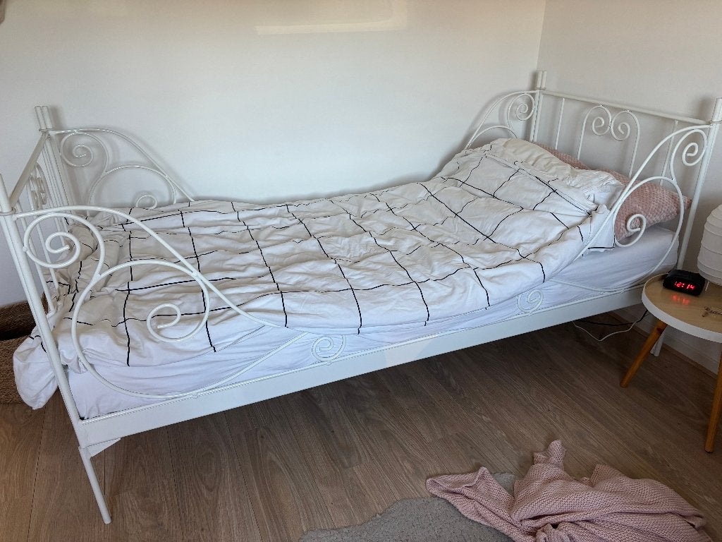Smeedijzeren bed, Ophalen, 90 cm, Eenpersoons, Wit