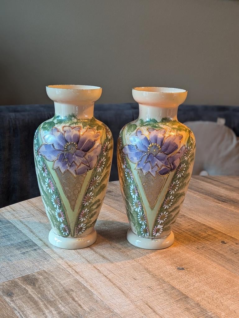 Set handbeschilderde vazen – Art Nouveau stijl – 26 cm, Ophalen of Verzenden