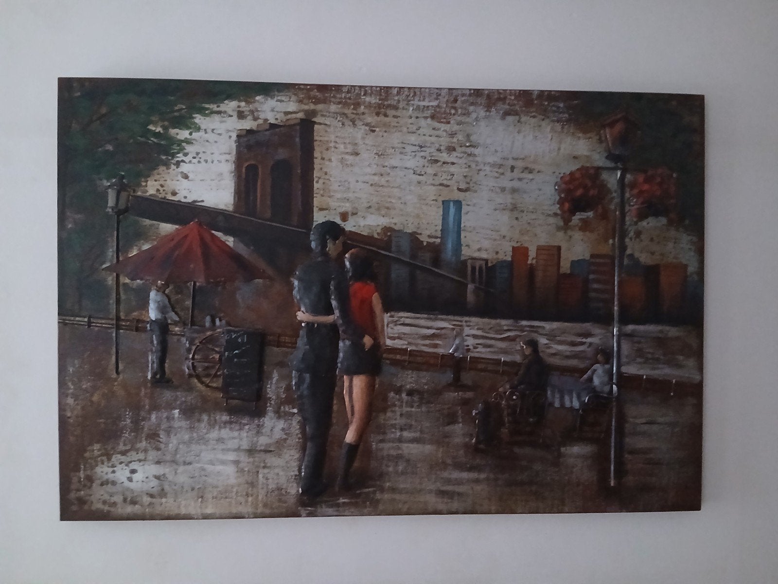 Modern schilderij met 3D-effect - Romantisch stadsgezicht, Antiek en Kunst, Ophalen, Ophangklaar, Gemengde techniek, Stadsgezicht