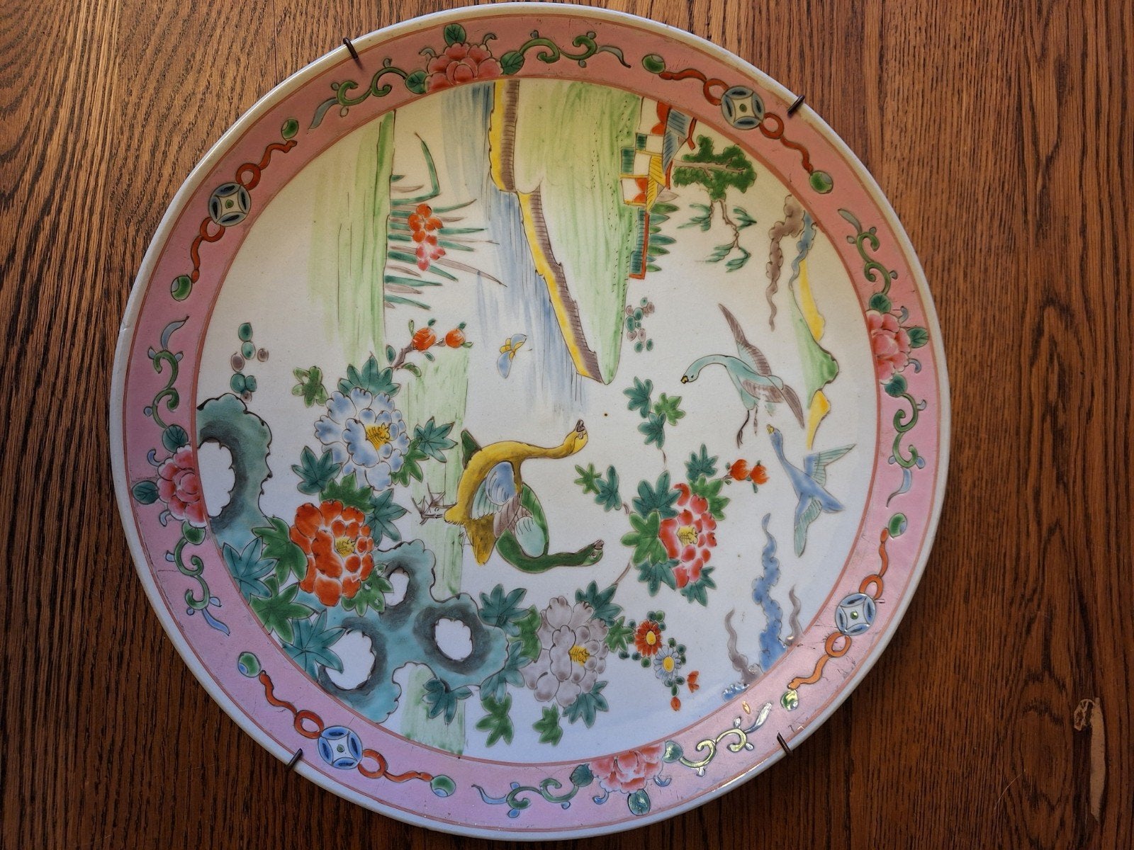 Antiek Chinees bord met vogel- en bloemmotief, Ophalen of Verzenden