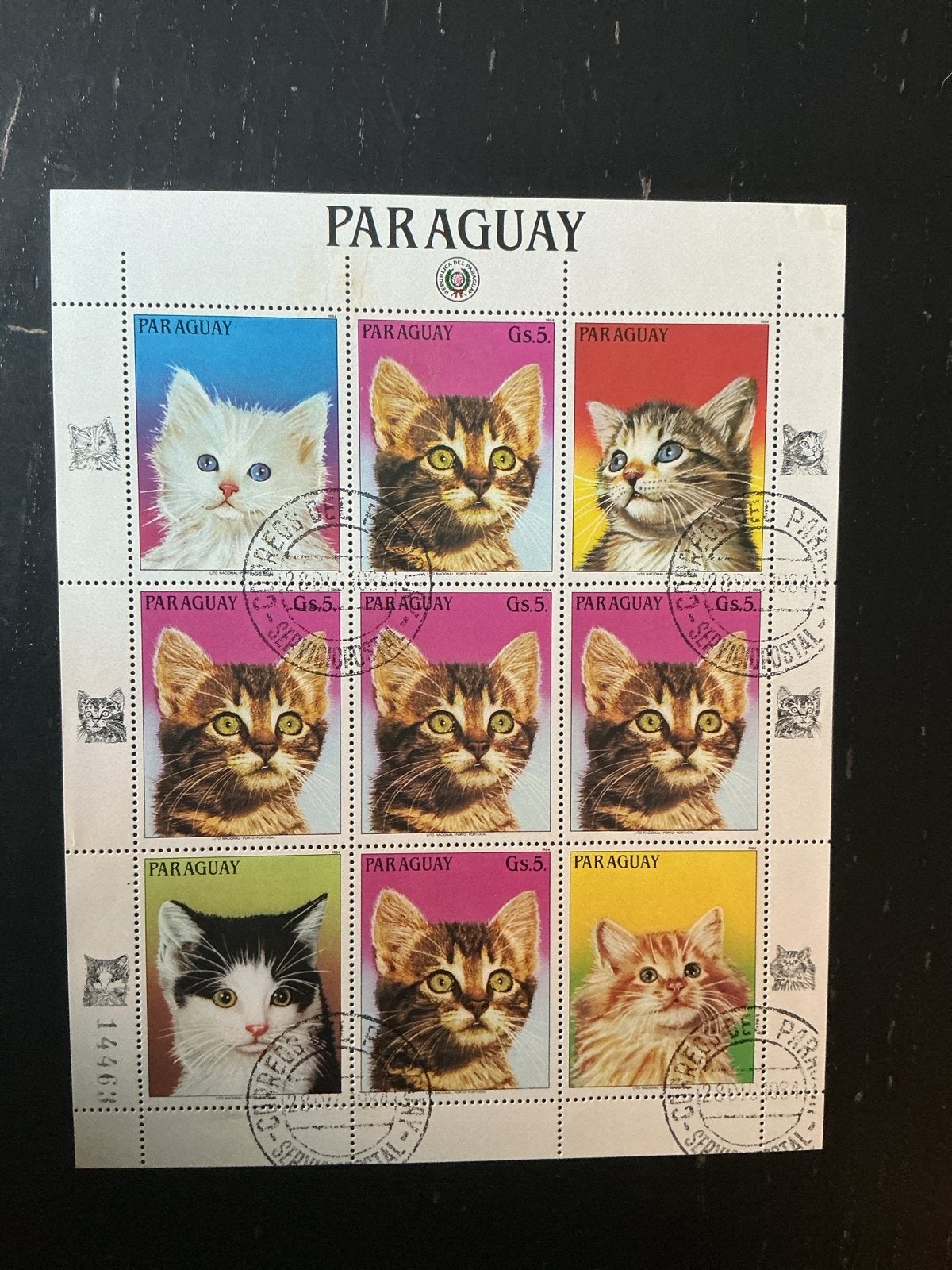 Paraguay postzegelvel met 9 kattenpostzegels, Postzegels en Munten, Postzegels | Thematische zegels, Ophalen of Verzenden, Gestempeld