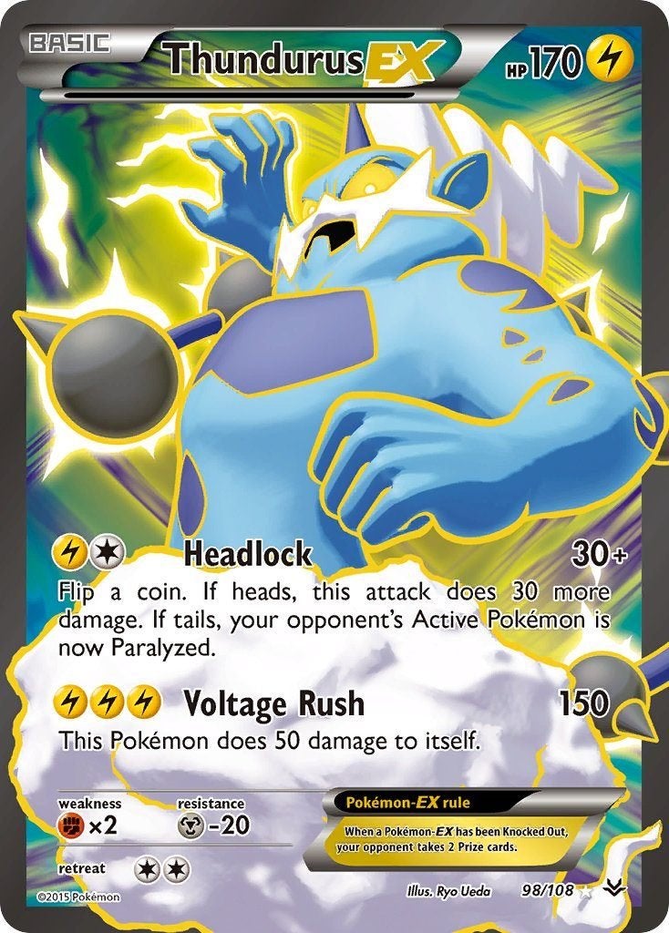 XY Series » Roaring Skies Thundurus-EX 98/108 Holofoil, Ophalen of Verzenden, Nieuw, Losse kaart