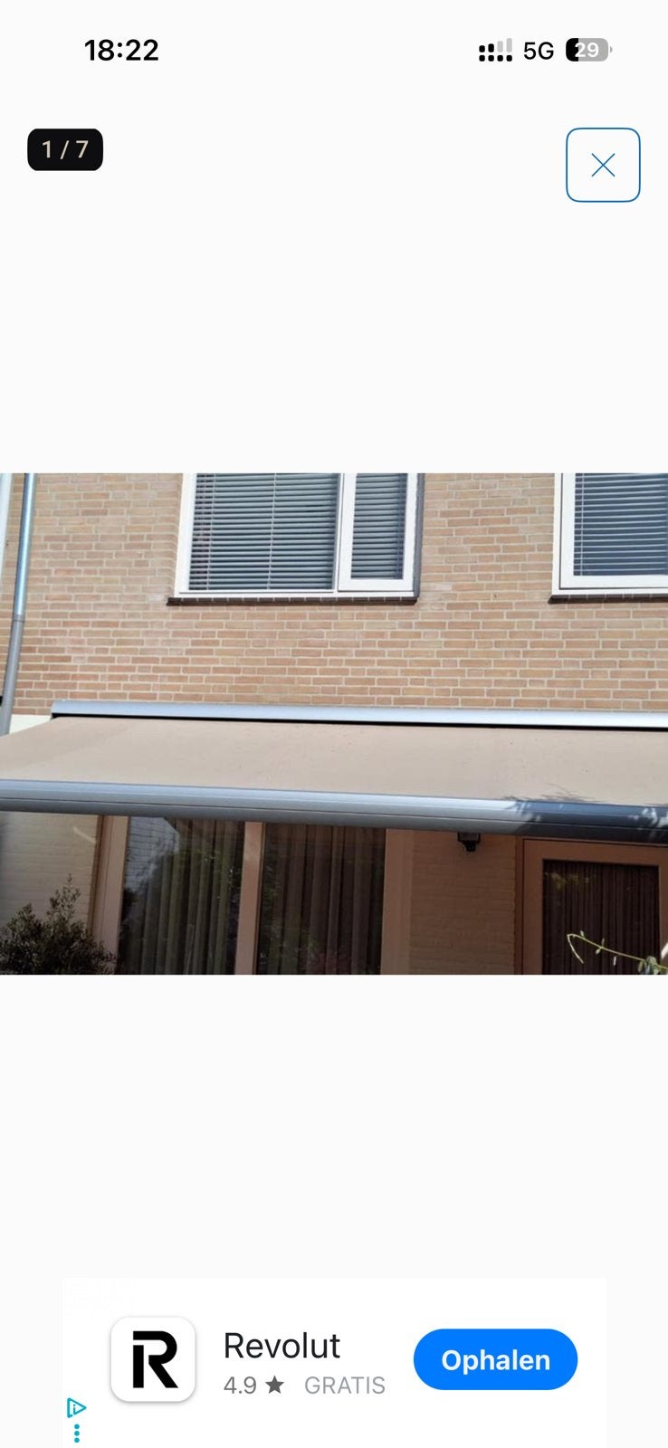 Knikarmscherm - Beige zonnescherm, Ophalen, Gebruikt, 450 cm of meer, 150 tot 300 cm