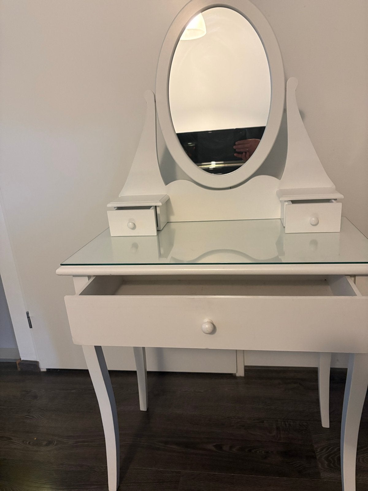 Make-uptafel met spiegel en glasplaat, Huis en Inrichting, Ophalen, Gebruikt, 50 tot 100 cm, Minder dan 100 cm