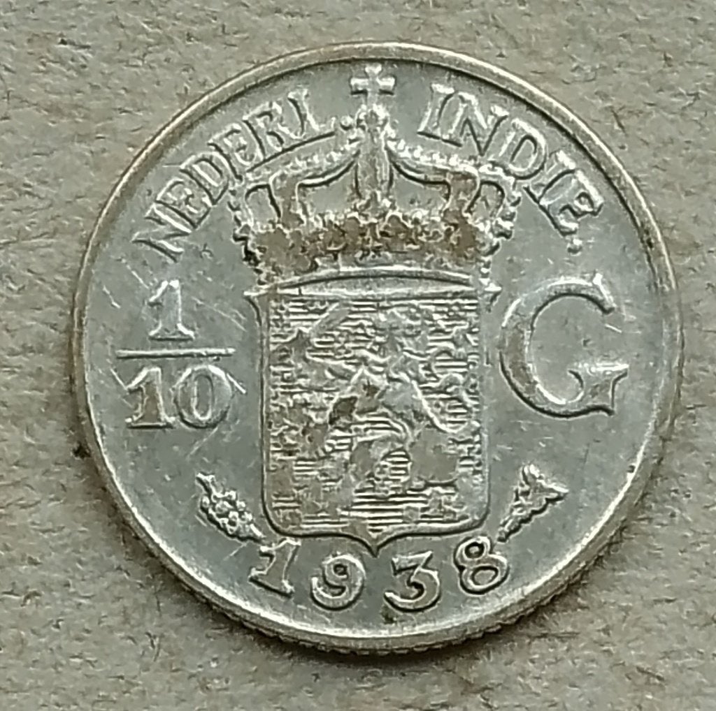 Nederlands Indië, 1/10 gulden 1938, Ophalen of Verzenden, Zuidoost-Azië, Losse munt, Zilver