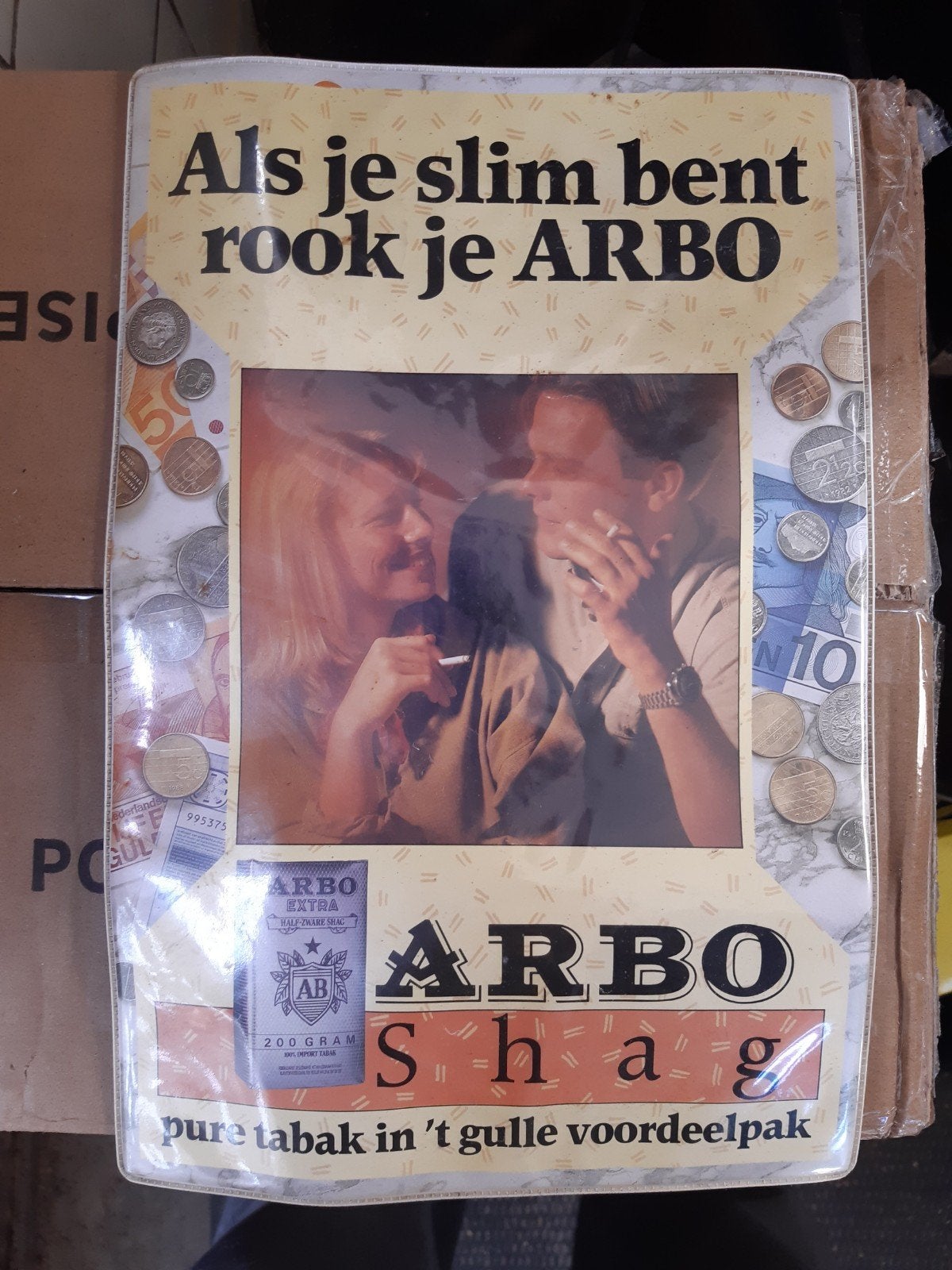 Vintage ARBO Shag Tabaks reclame - 'Als je slim bent', Ophalen of Verzenden, Gebruikt, Overige typen