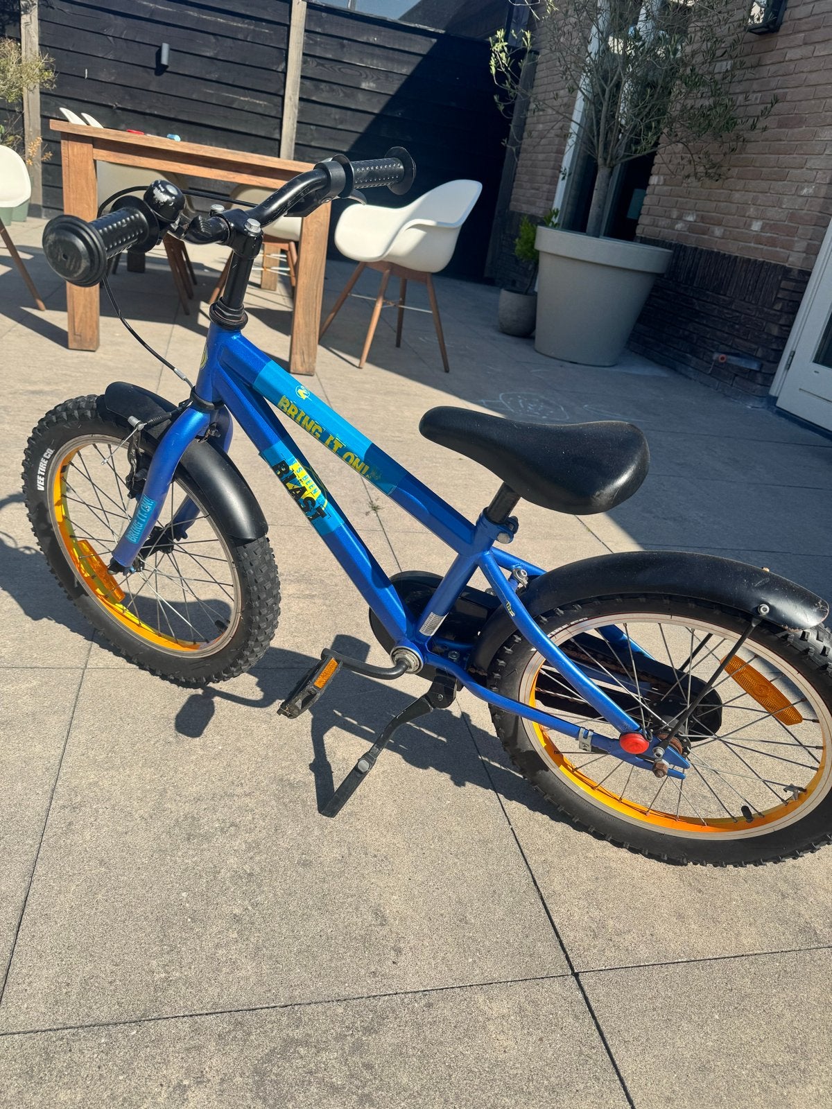 Blauwe kinderfiets 18 inch - Nerf, Fietsen en Brommers, Fietsen | Kinderfietsjes, Ophalen, Gebruikt, Velgrem, 16 tot 20 inch