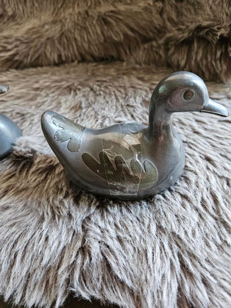 Vintage metalen eenden beeldjes - set van 2, Antiek en Kunst, Ophalen of Verzenden