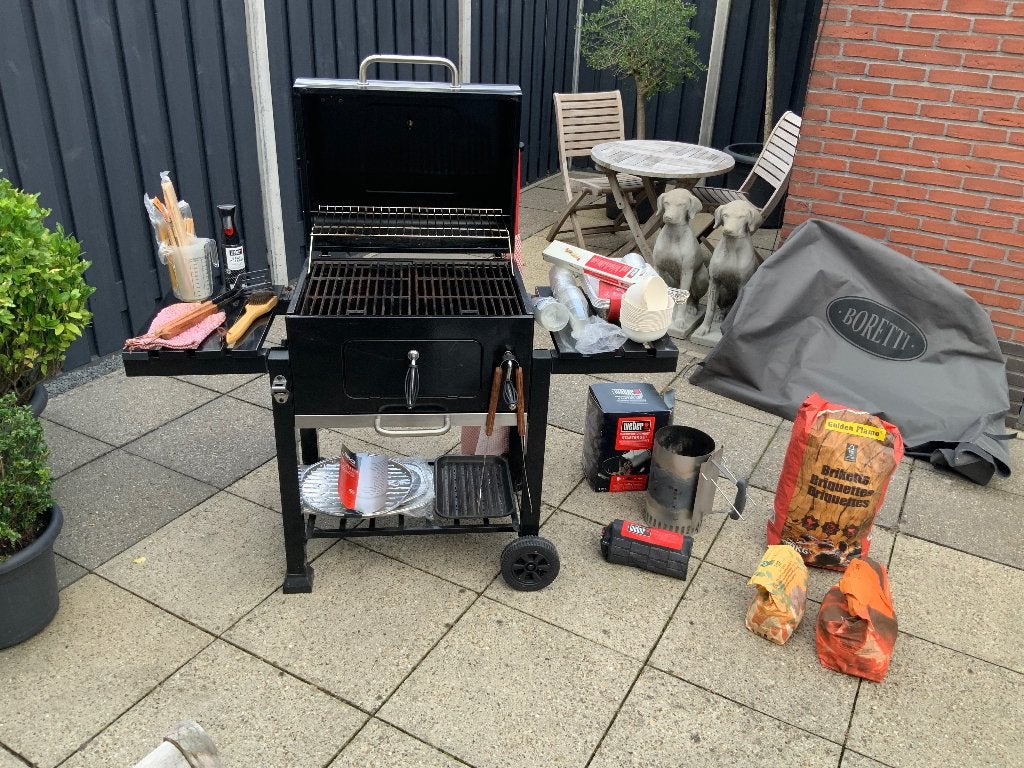 Patton Houtskoolbarbeque met wielen & complete accessoires!, Tuin en Terras, Ophalen, Gebruikt, Met accessoires