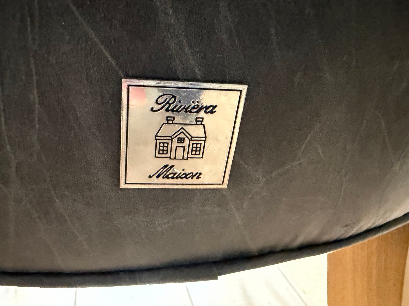 4 Riviera Maison eetkamerstoelen, donkergrijs leer, Ophalen, Gebruikt, Leer, Vier