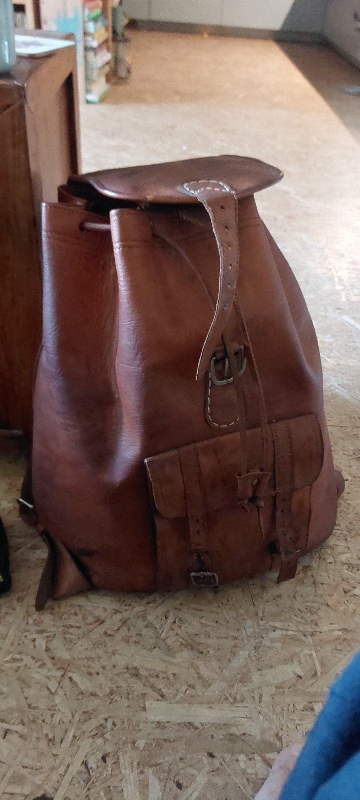 vintage leren rugzak, Sieraden, Tassen en Uiterlijk, Tassen | Rugtassen, Overige merken, 40 cm of meer, Gebruikt, Ophalen of Verzenden