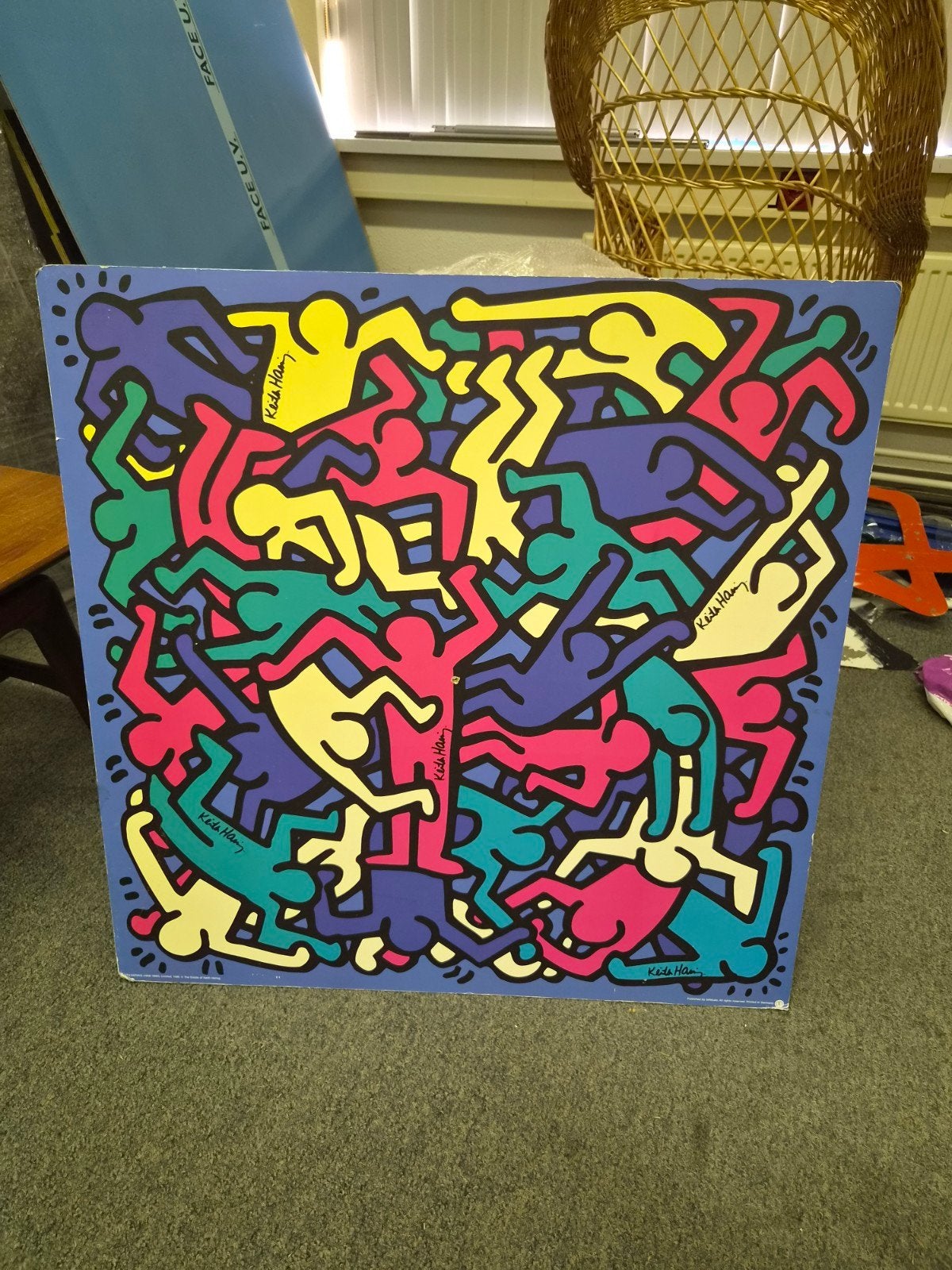 Zeldzame Vintage Keith Haring IKEA Transtrand Kunstposter op, Ophalen of Verzenden, Papier/karton, Print, Stripfiguren/cartoons