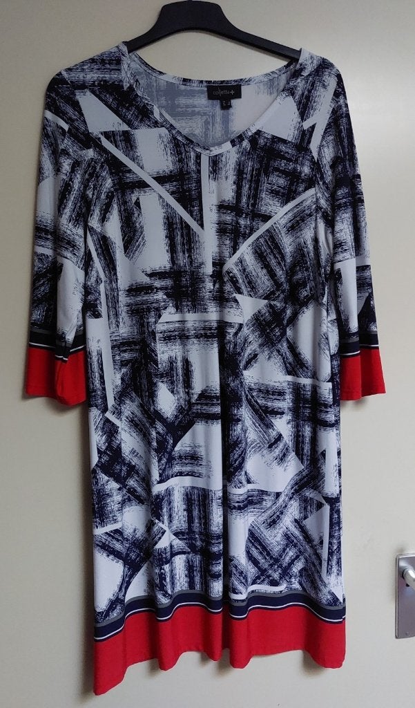 Jurk middellang rood blauw wit coletta strepen maat 0, Maat 42/44 (L), Zo goed als nieuw, Knielengte, Rood