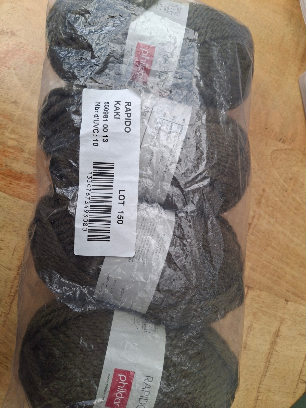 4 bollen Phildar Rapido Kaki, Ophalen of Verzenden, Nieuw, Breien of Haken, Wol of Garen