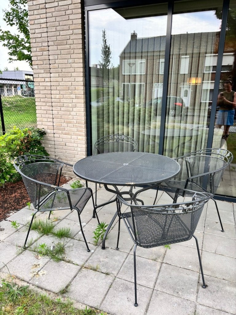 Rond tuinstel / bistroset - 4 stoelen en 2 paar kussens, Ophalen, 4 zitplaatsen, Aluminium, Zo goed als nieuw