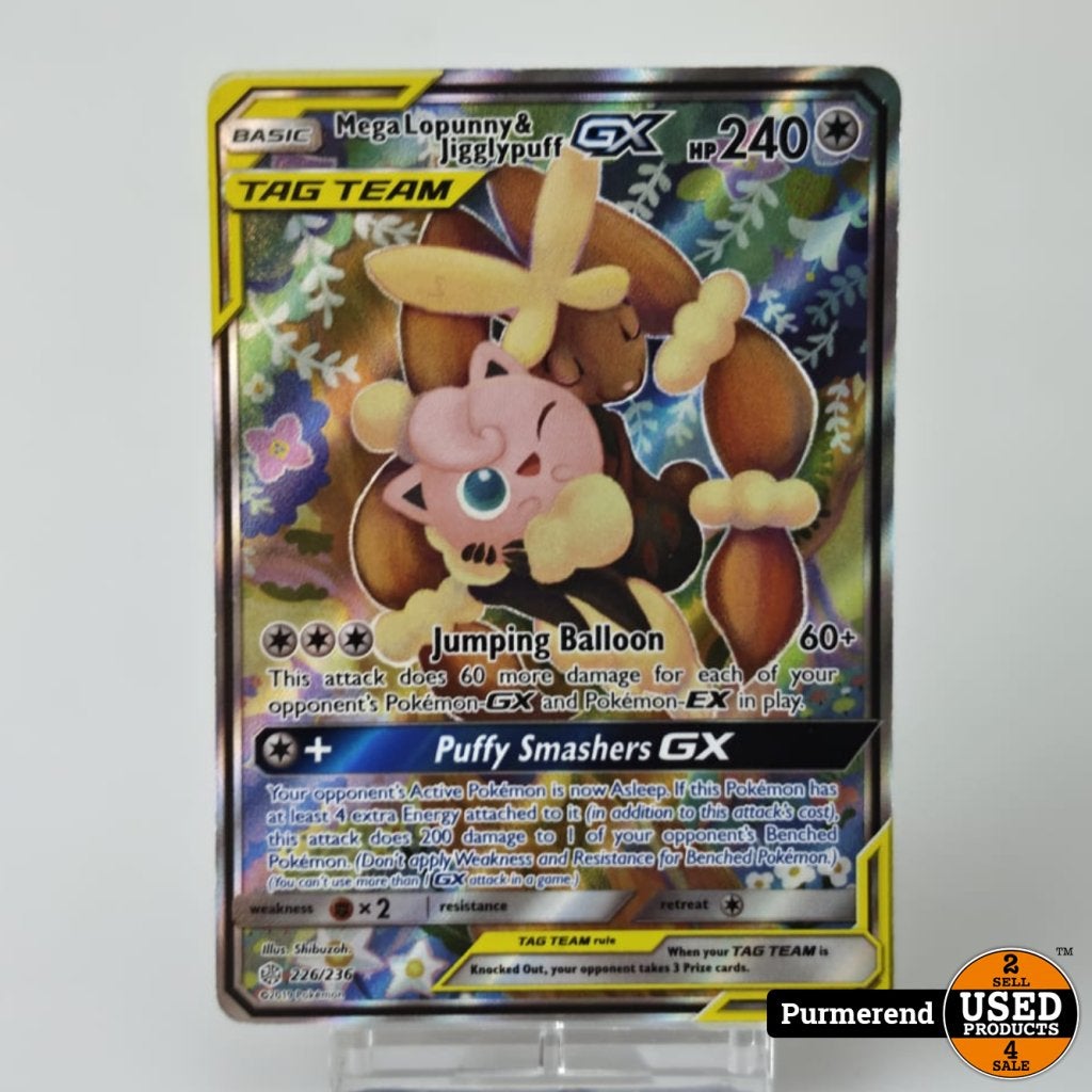 TCG Mega Lopunny & Jigglypuff GX CEC 226 GD in Toploader, Zo goed als nieuw