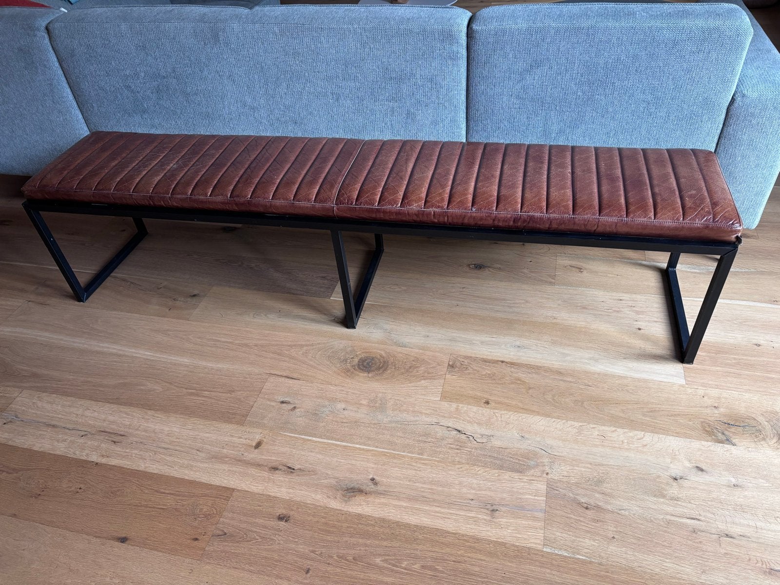 Leren eetkamerbankje Goossens 210 cm, Ophalen, Gebruikt, Leer, 200 tot 250 cm