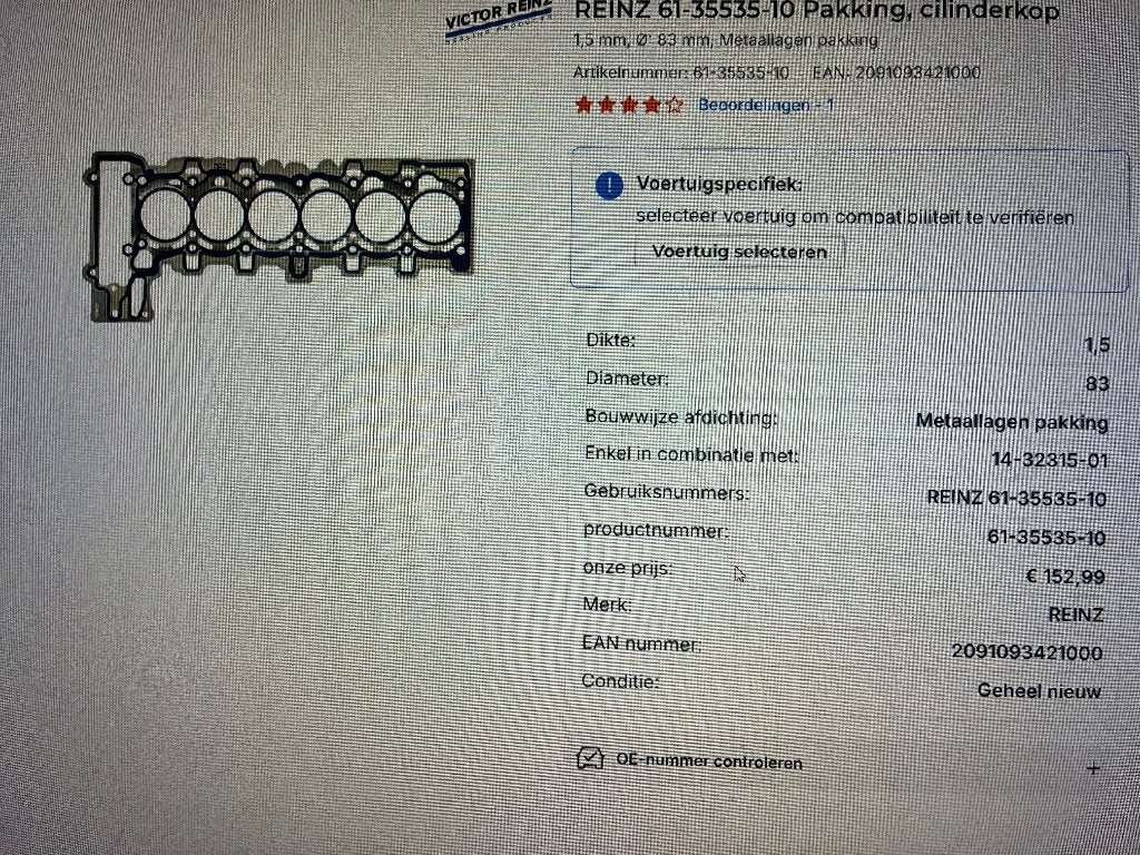 Koppaking 1,5mm BMW N52B25A, Ophalen of Verzenden, Nieuw, BMW