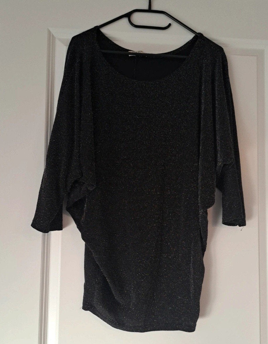 Zwarte glitter tuniek met vleermuismouwen, Maat 38/40 (M), Zwart, Ophalen of Verzenden, Zo goed als nieuw