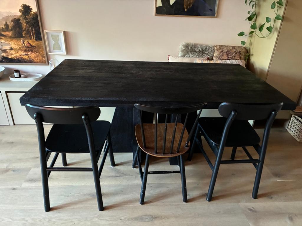 Robuuste zwarte eettafel 180x100cm, Ophalen, Gebruikt, Rechthoekig, 50 tot 100 cm