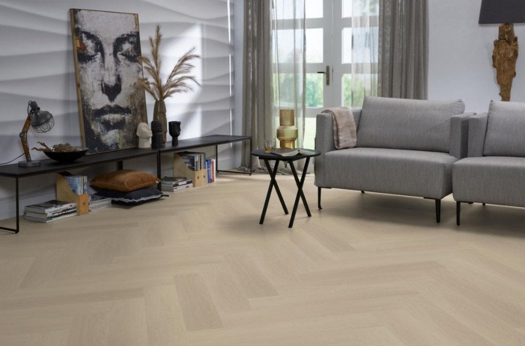 85m2 Visgraat Plak Pvc Fulham Beige 1613 2,5mm dik = €1895, 75 m² of meer, Beige, Nieuw, Ophalen of Verzenden