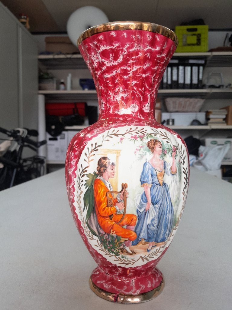 Vintage porseleinen vaas, Huis en Inrichting, Woonaccessoires | Vazen, Gebruikt, Meerkleurig, 25 cm, Ophalen of Verzenden