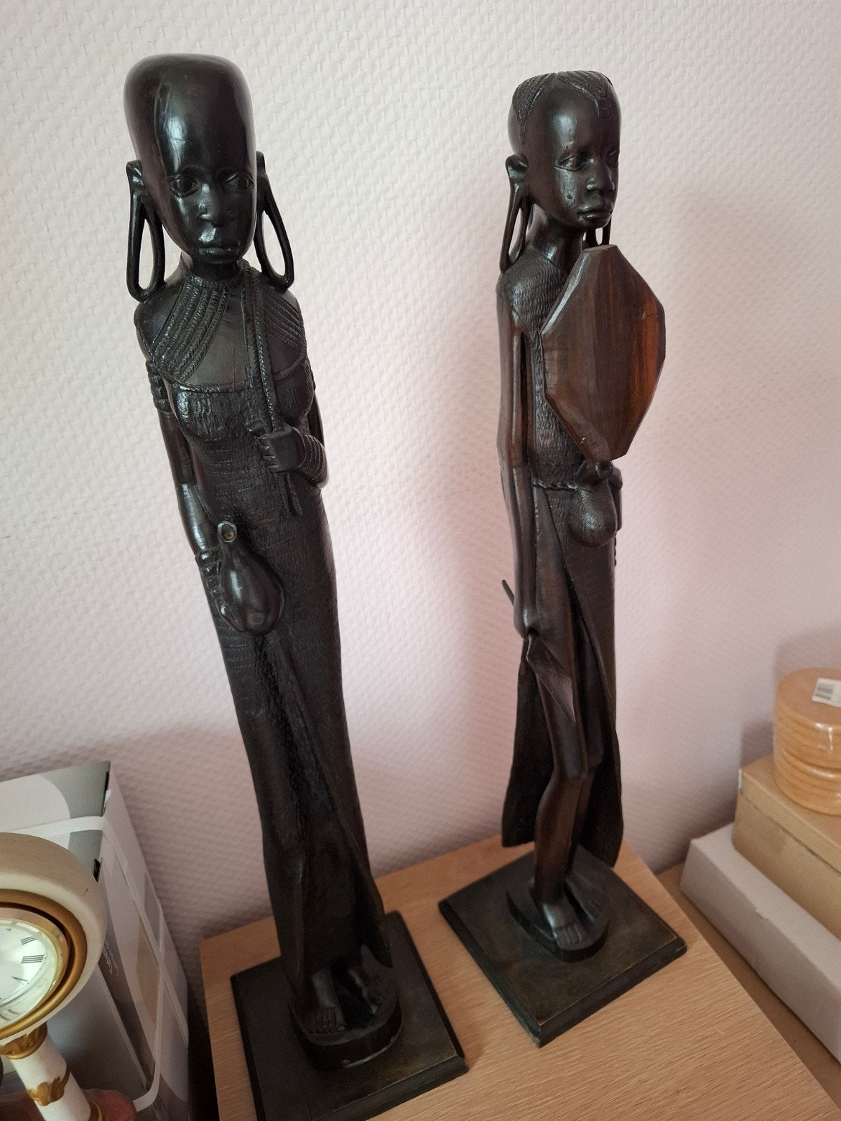 2 Masai beelden van hardhout uit Zuid-Afrika, Ophalen, Groep mensen, Handgemaakt, 20 - 50 cm