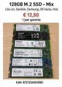128GB M.2 SSD Mix Lite-On SanDisk Samsung SK Hynix en Intel, Computers en Software, Gebruikt, Mix, Ophalen of Verzenden, Laptop