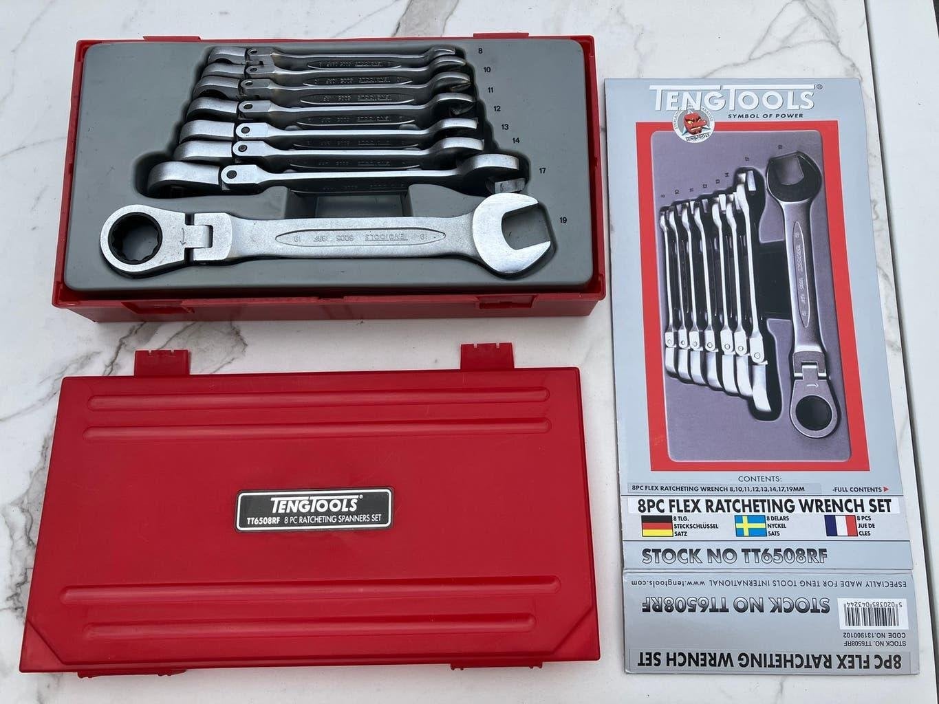 Teng Tools TT6508RF Ratelsleutel- steeksleutel set (8-19 mm), Ophalen of Verzenden, Gebruikt, Gereedschapsset, Overige merken
