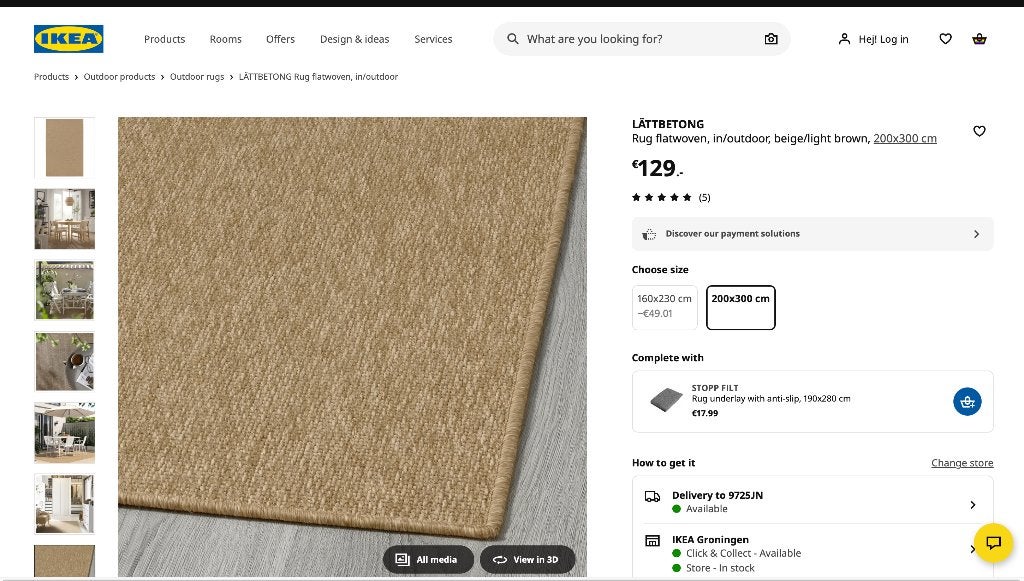Carpet/Back flatwoven IKEA Lättbetong, Ophalen, Beige, 200 cm of meer, Zo goed als nieuw