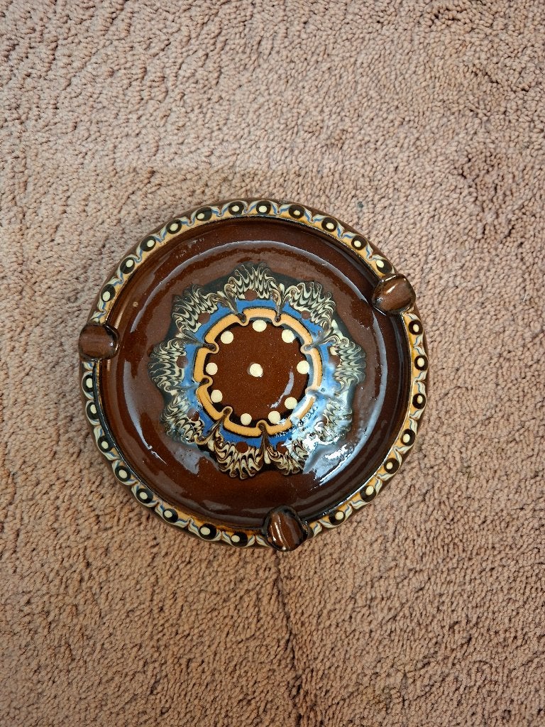 Geglazuurde asbak, 14 cm doorsnee, 3,5 cm dik, Verzamelen, Ophalen of Verzenden, Gebruikt, Asbak