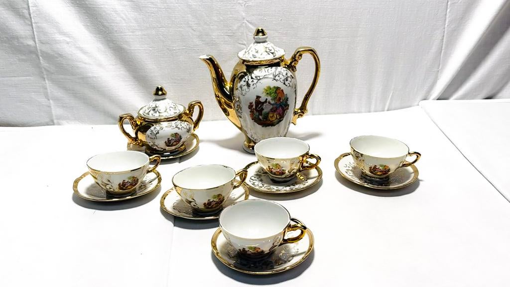 Vintage Italiaans Porseleinen Koffieset - Fragonard Scènes, Antiek en Kunst, Antiek | Porselein, Ophalen of Verzenden