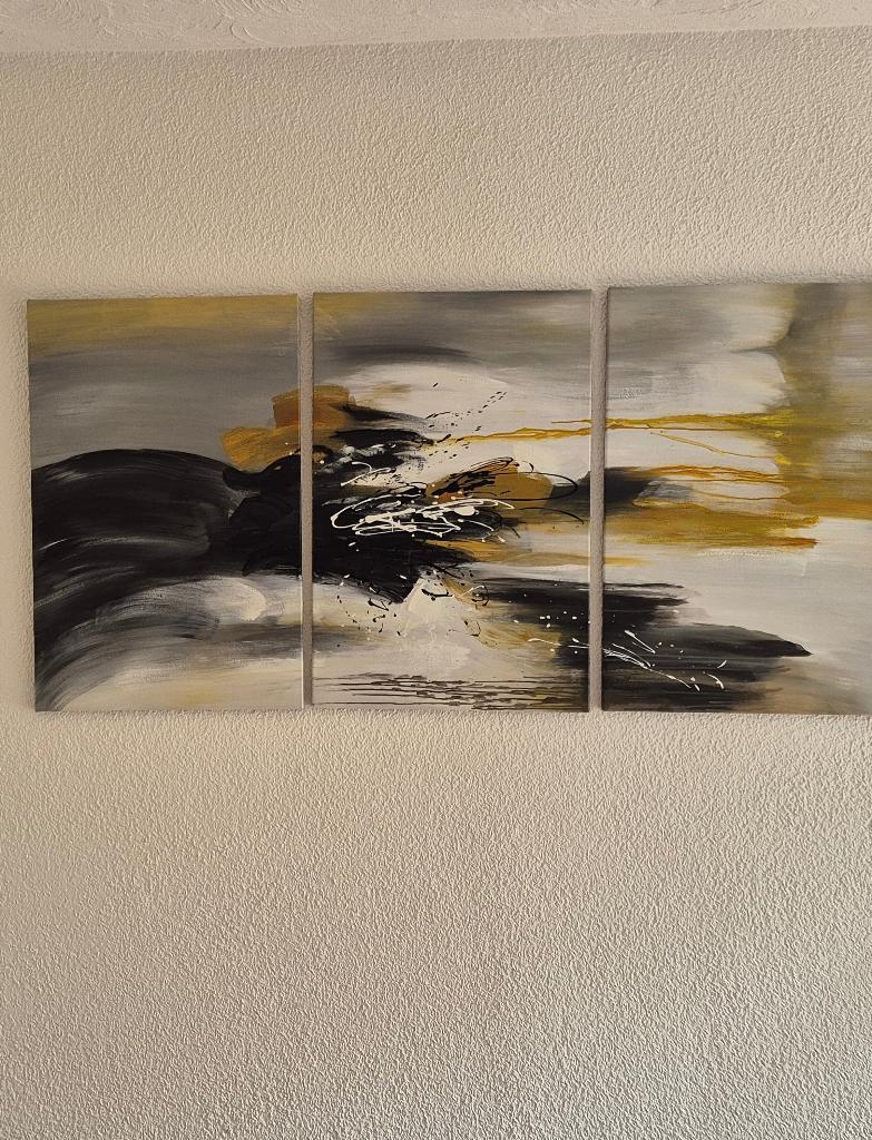 Abstract drieluik  88 x 174 cm, Antiek en Kunst, Kunst | Schilderijen | Abstract, Ophalen