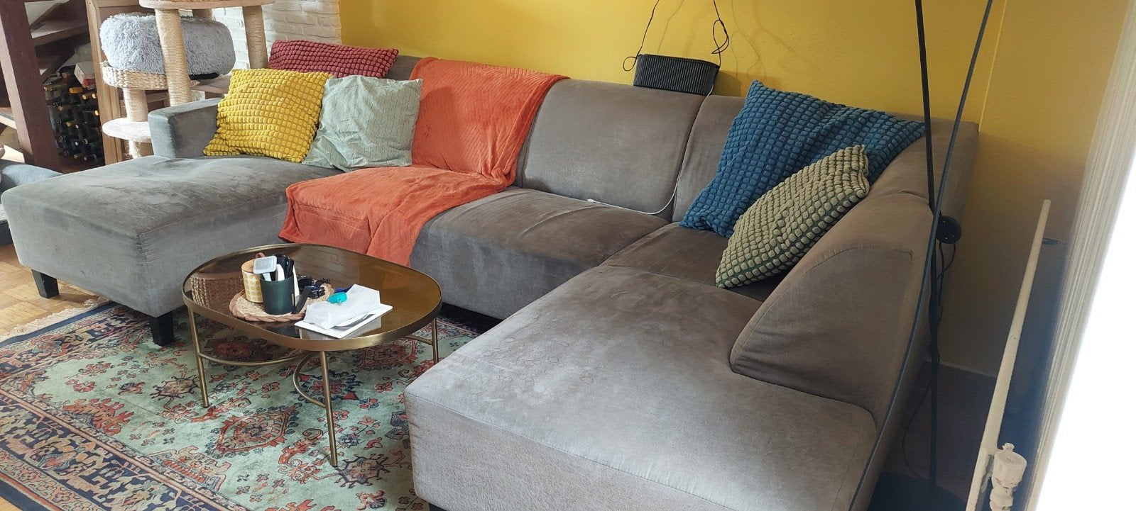 Large, grey, 4-person, U-shaped hoekbank, Huis en Inrichting, Ophalen, Gebruikt, Vierpersoons of meer