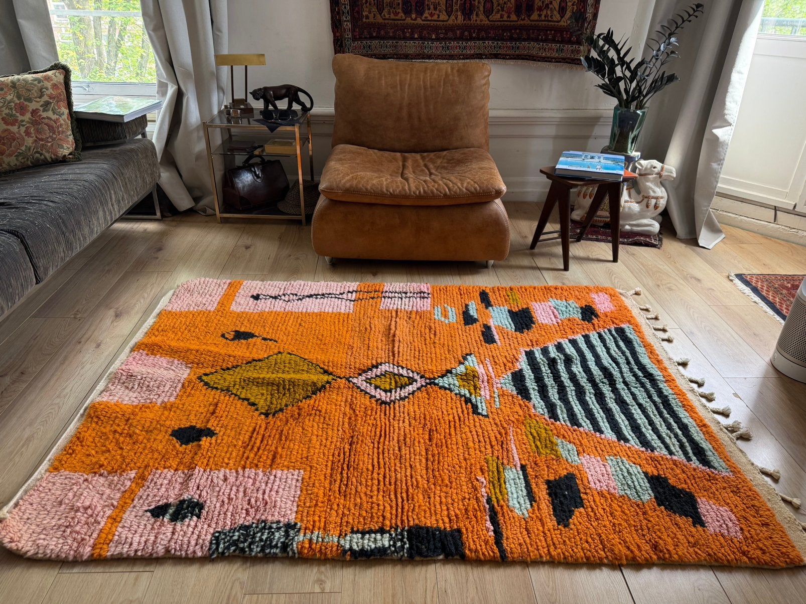 Handgeknoopt Marokkaans tapijt oranje 184 x 128 cm