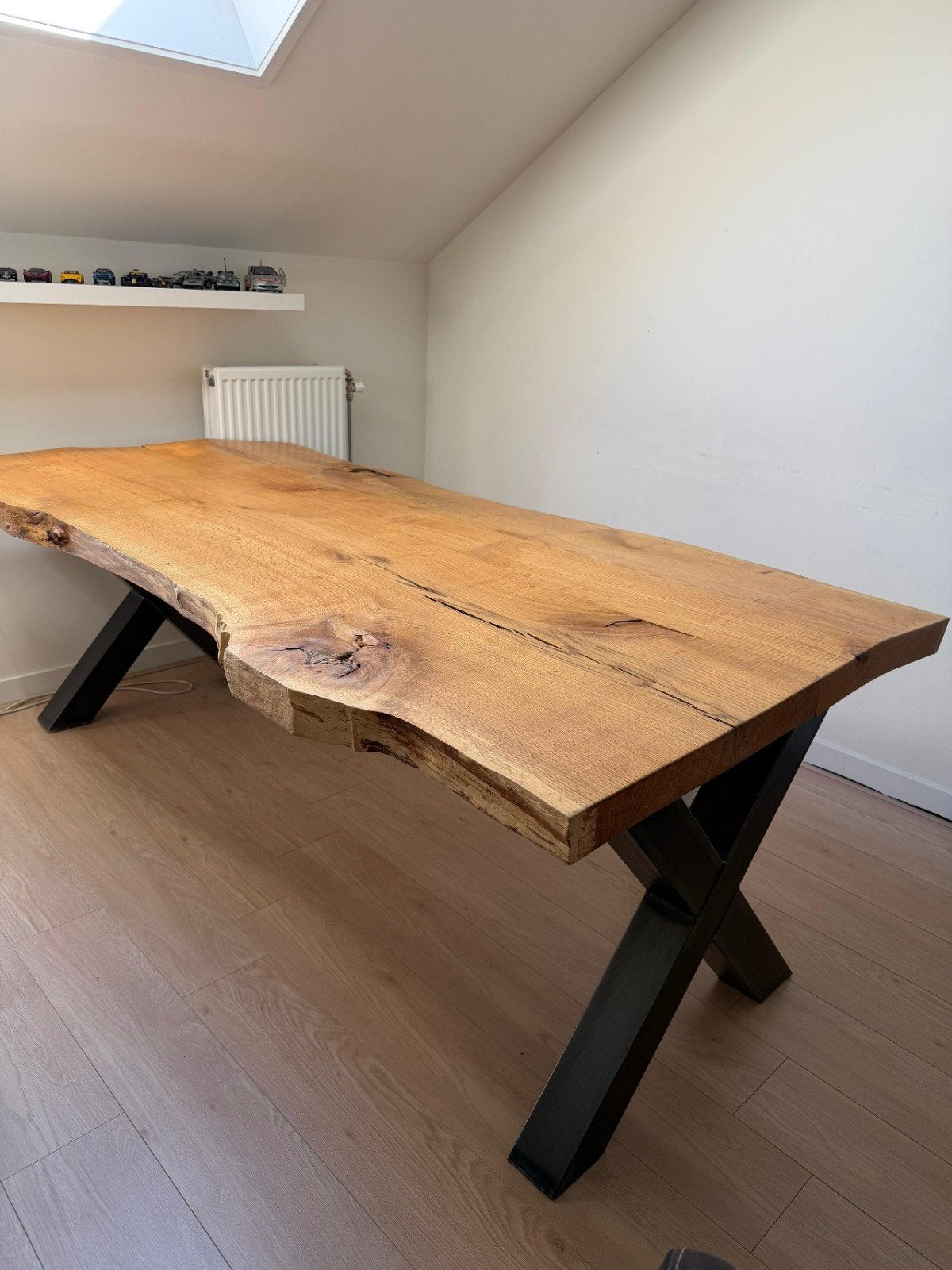 Massieve eikenhouten tafel met botenlak - kras- en kringvast, Gebruikt, 100 tot 150 cm, Eikenhout, 200 cm of meer