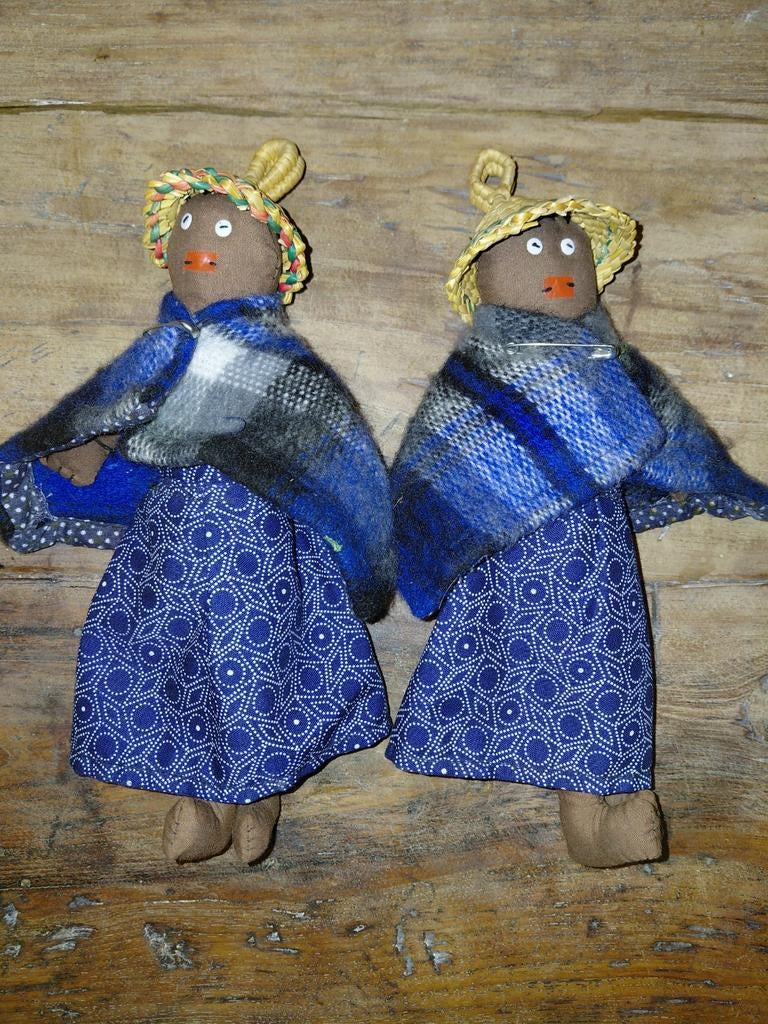 Vintage handgemaakte Basotho stoffen poppen uit Lesotho, Verzamelen, Poppen, Ophalen of Verzenden