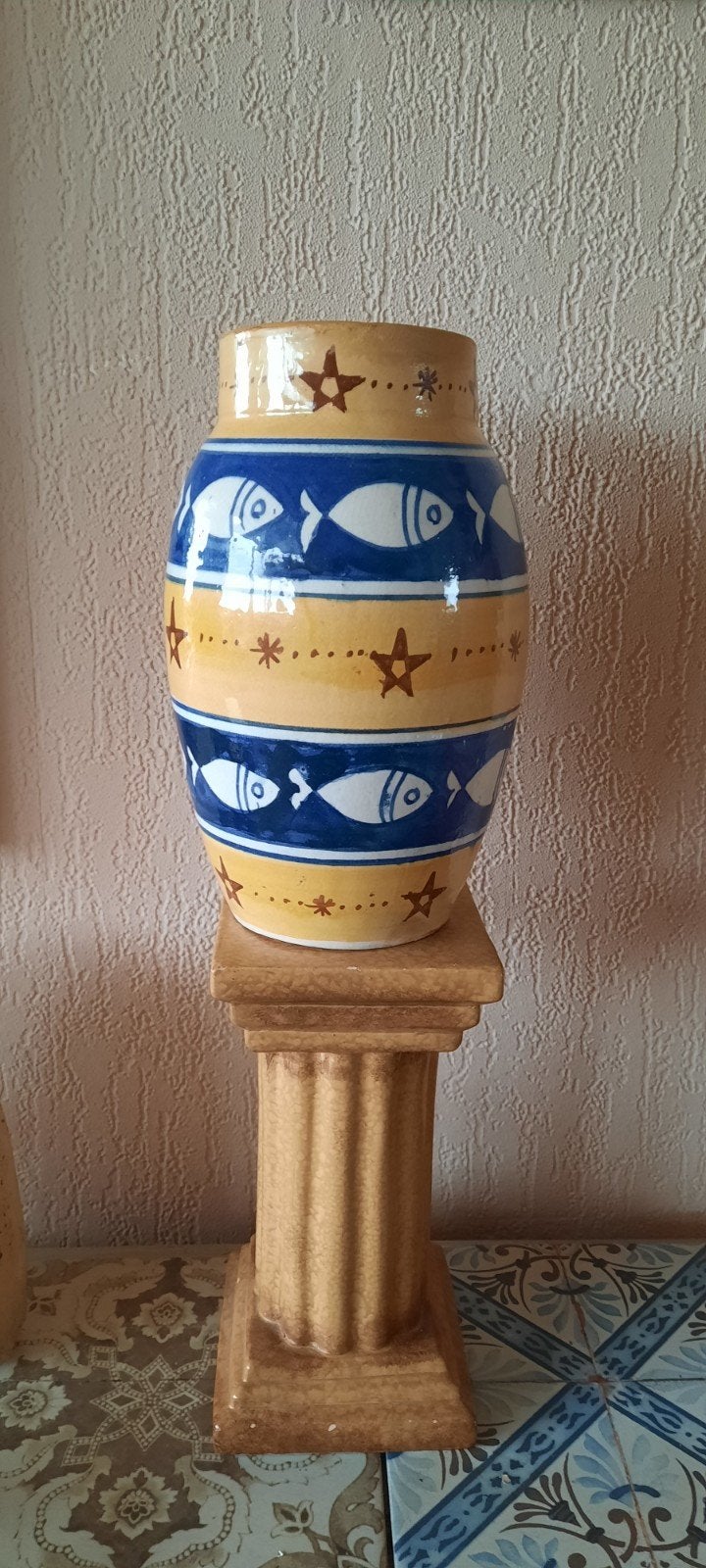 Vintage Safi keramiek vaas met vissenmotief,  Marokko,Afrika, Ophalen of Verzenden