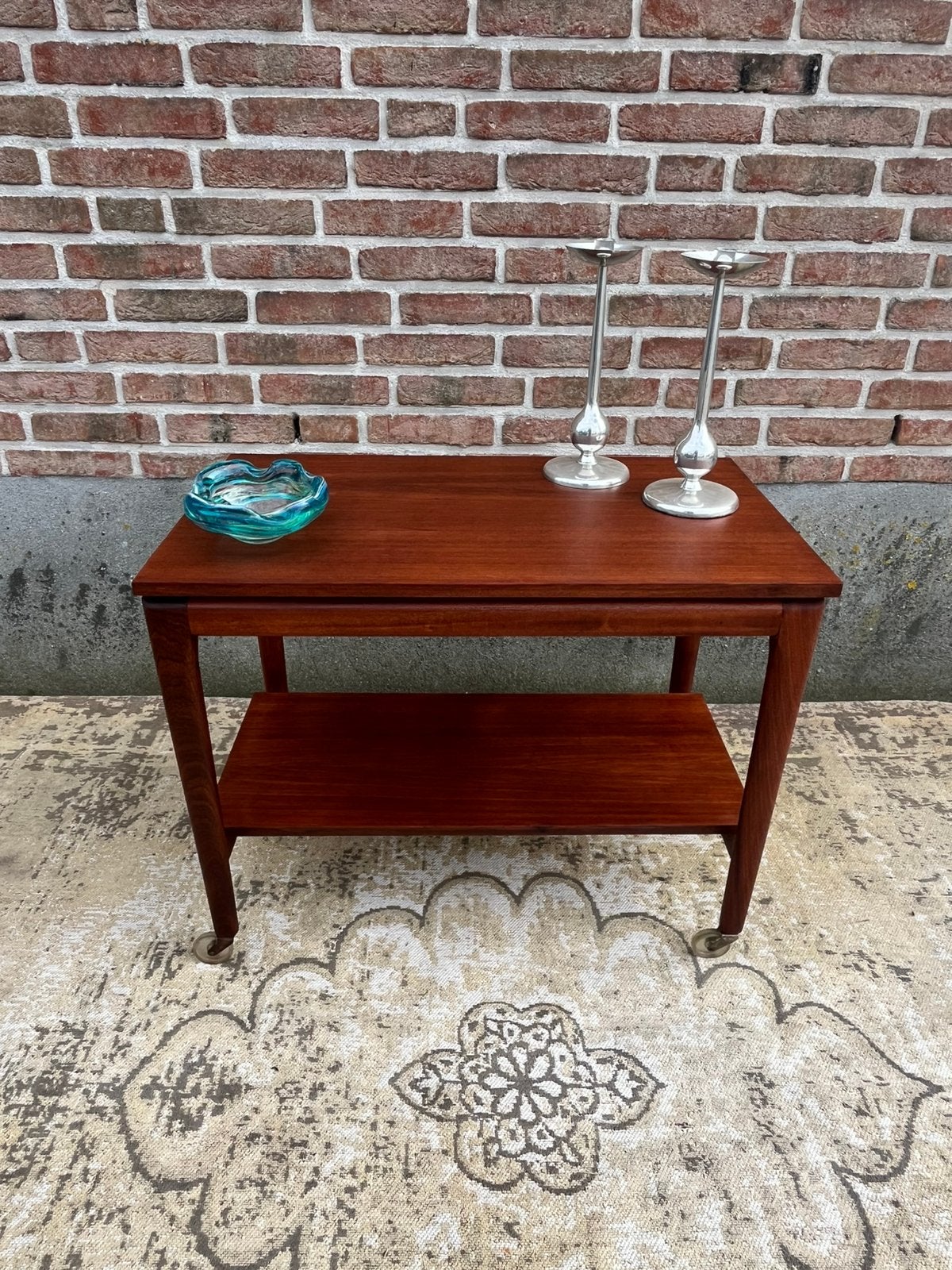 Vintage deense teak, bijzettafel trolley, side table,, Ophalen