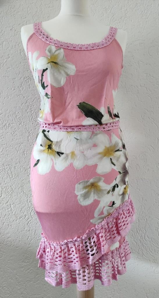 Blumarine set roze gebloemd top en rok, Blumarine, Ophalen of Verzenden, Zo goed als nieuw, Roze