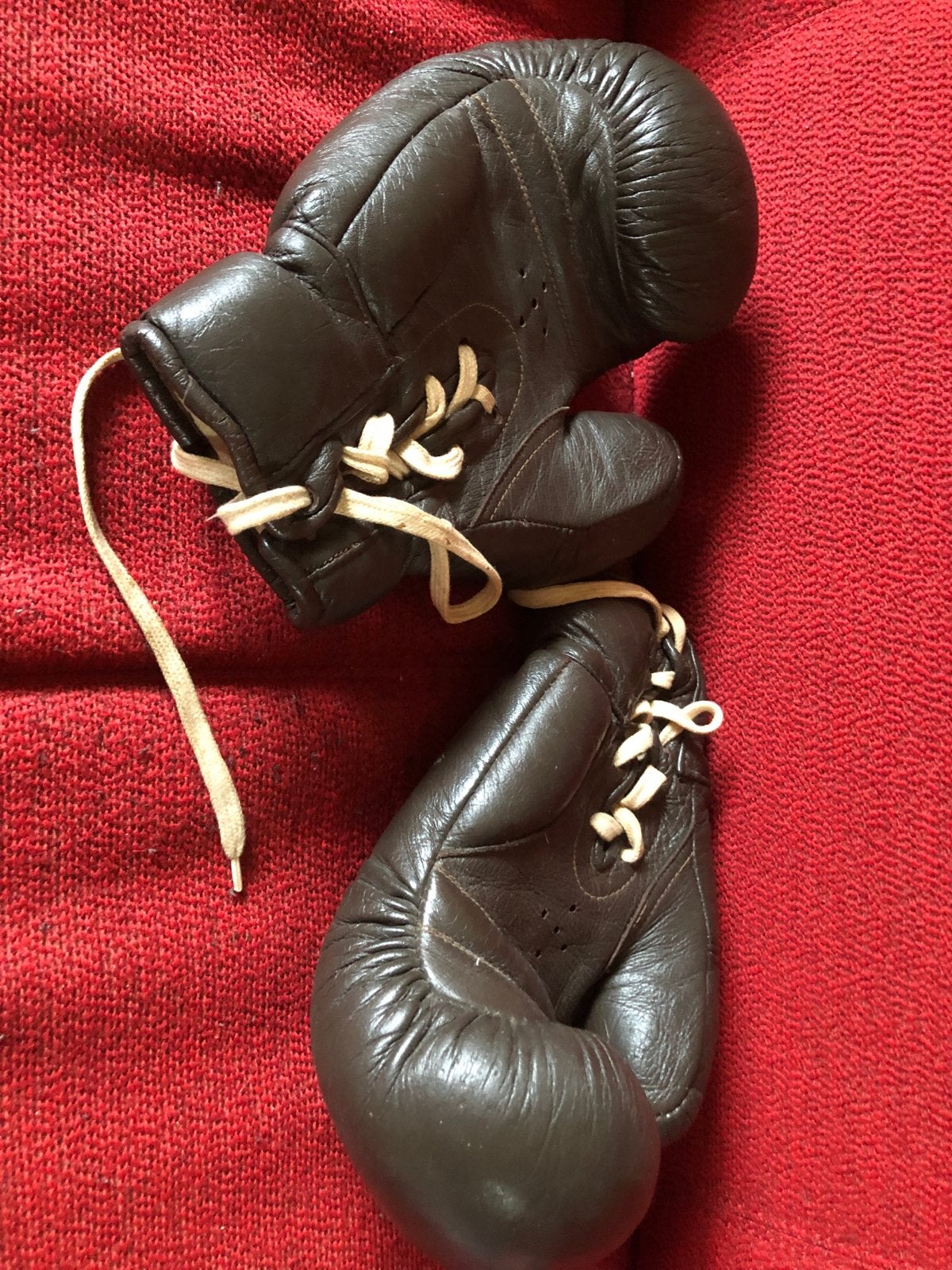 Vintage Temzo Sport Bokshandschoenen - Bruin Leer, Ophalen of Verzenden, Gebruikt, Bokshandschoenen
