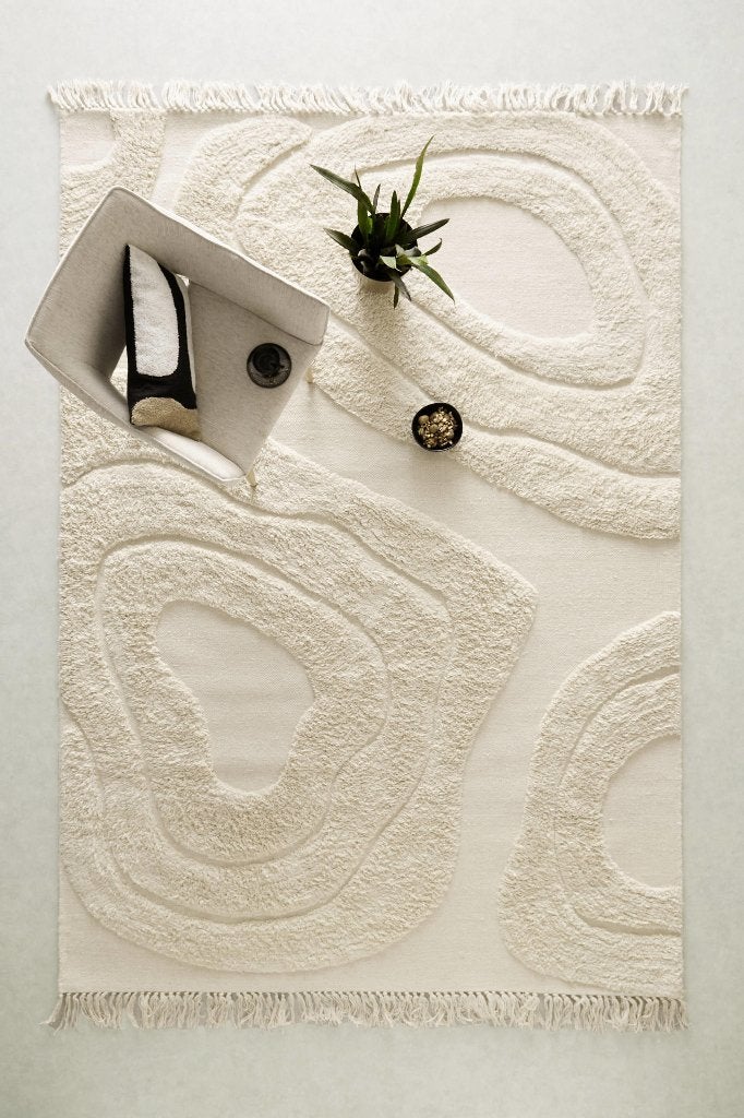 NOUS Living  Vloerkleed 100% wol & katoen (290x200 cm), Ophalen, Crème, Boho, 200 cm of meer