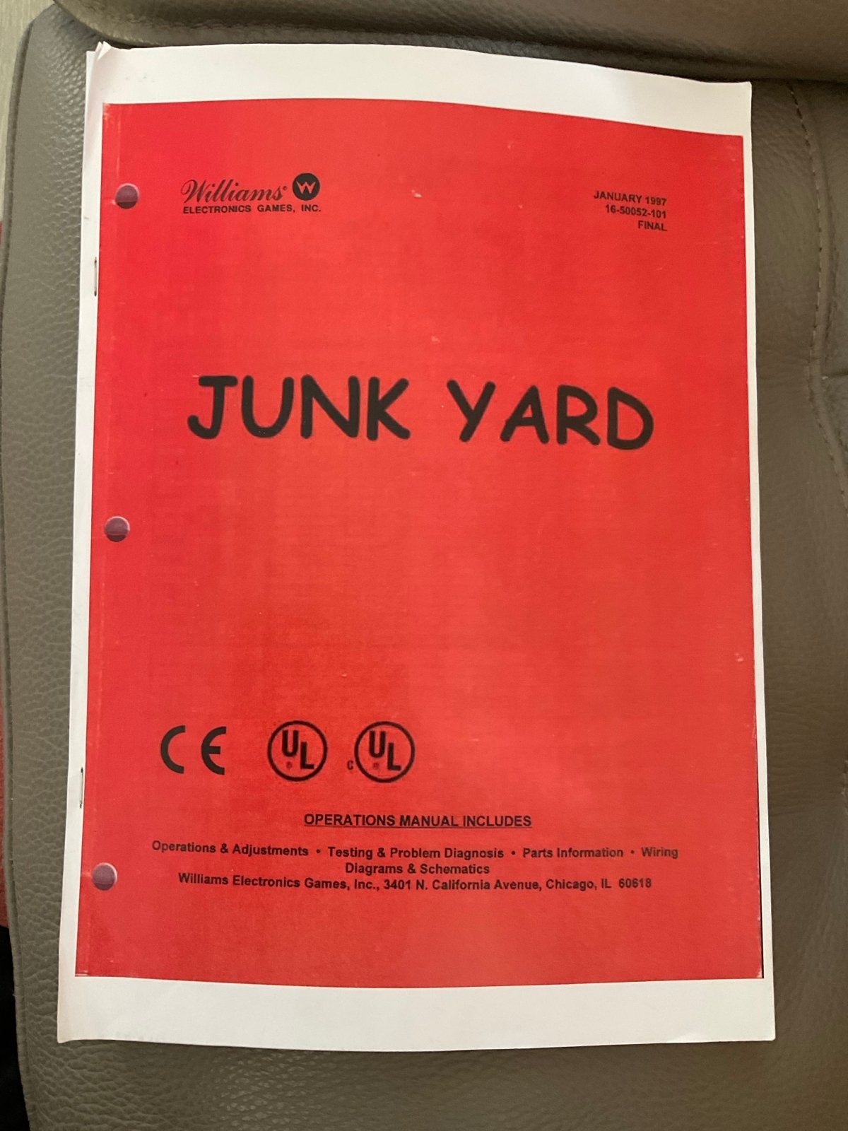 Gratis Williams Junk Yard Flipperkast Handleiding (1987), Ophalen of Verzenden, Gebruikt, Flipperkast, Williams