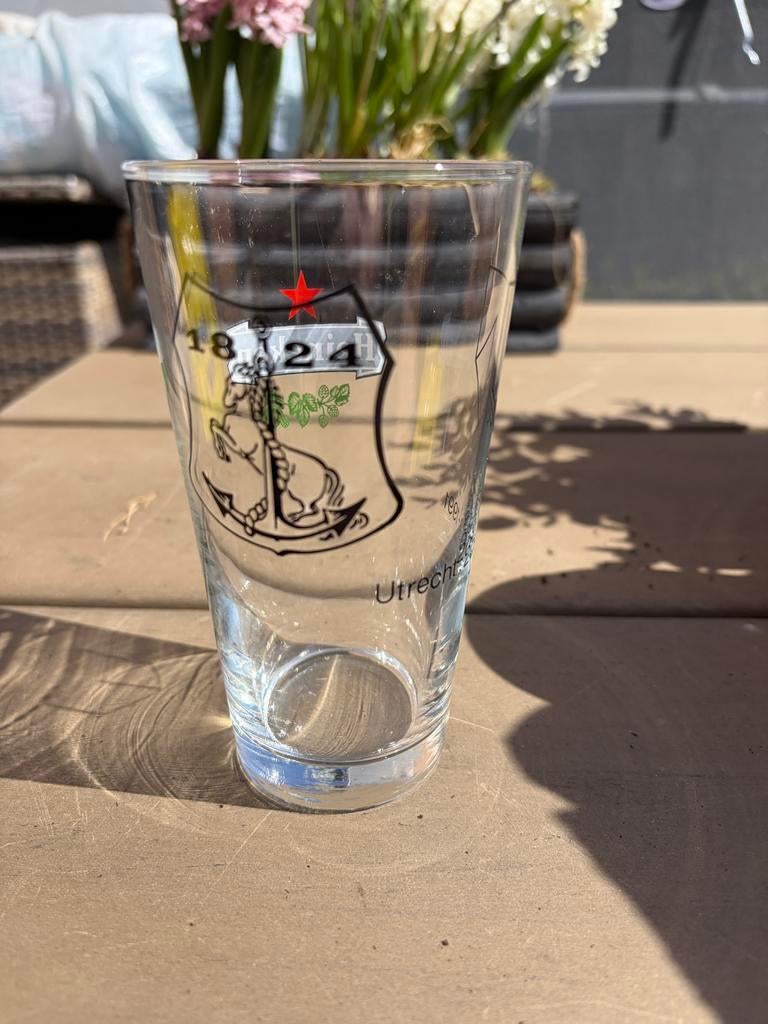 Heineken vaasje dubbeldruk glas, Ophalen, Zo goed als nieuw, Bierglas